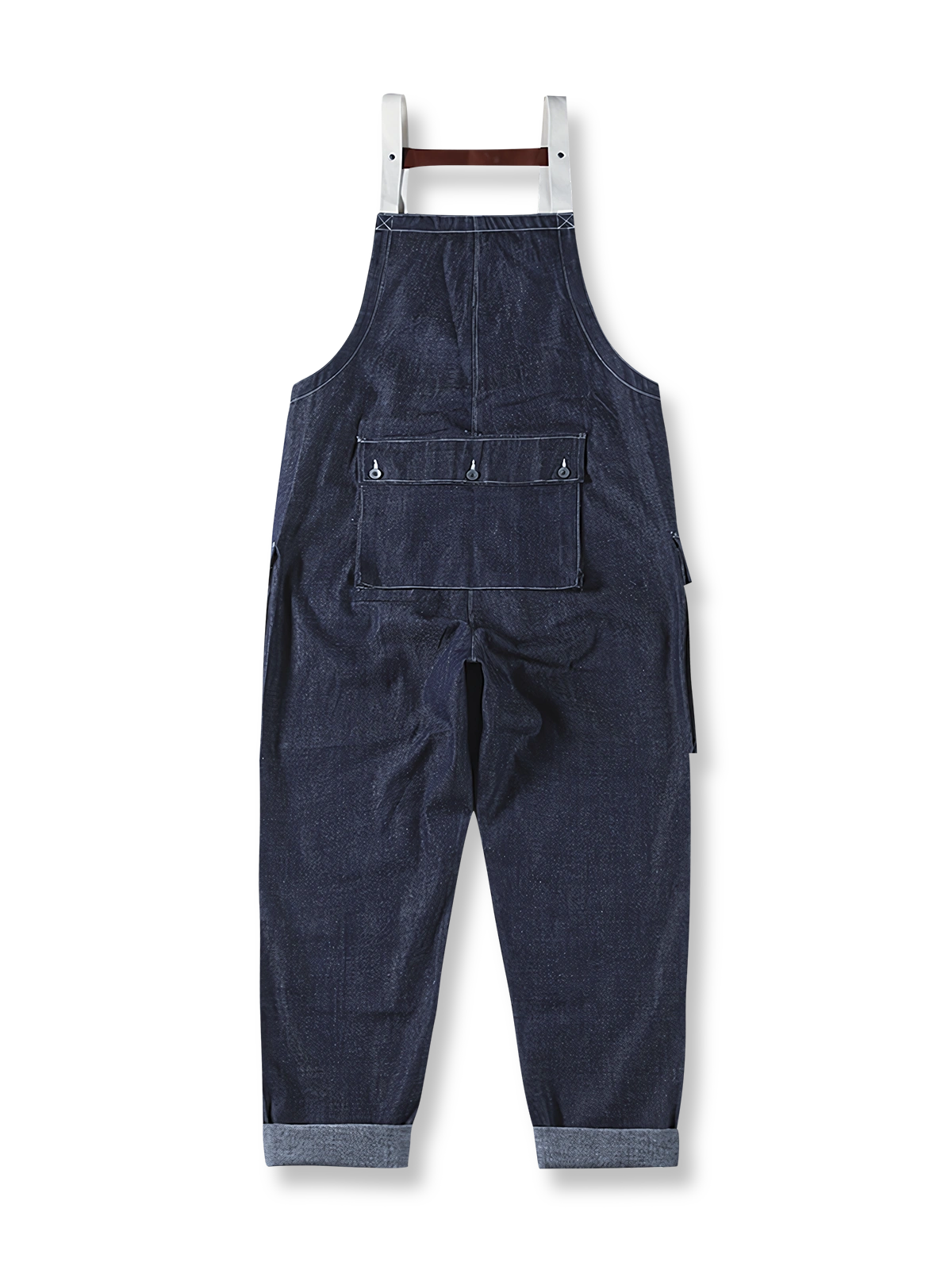 製品画像: ヴィンテージスタイルの120オンスコーマデニムオーバーオールの正面全体画像。