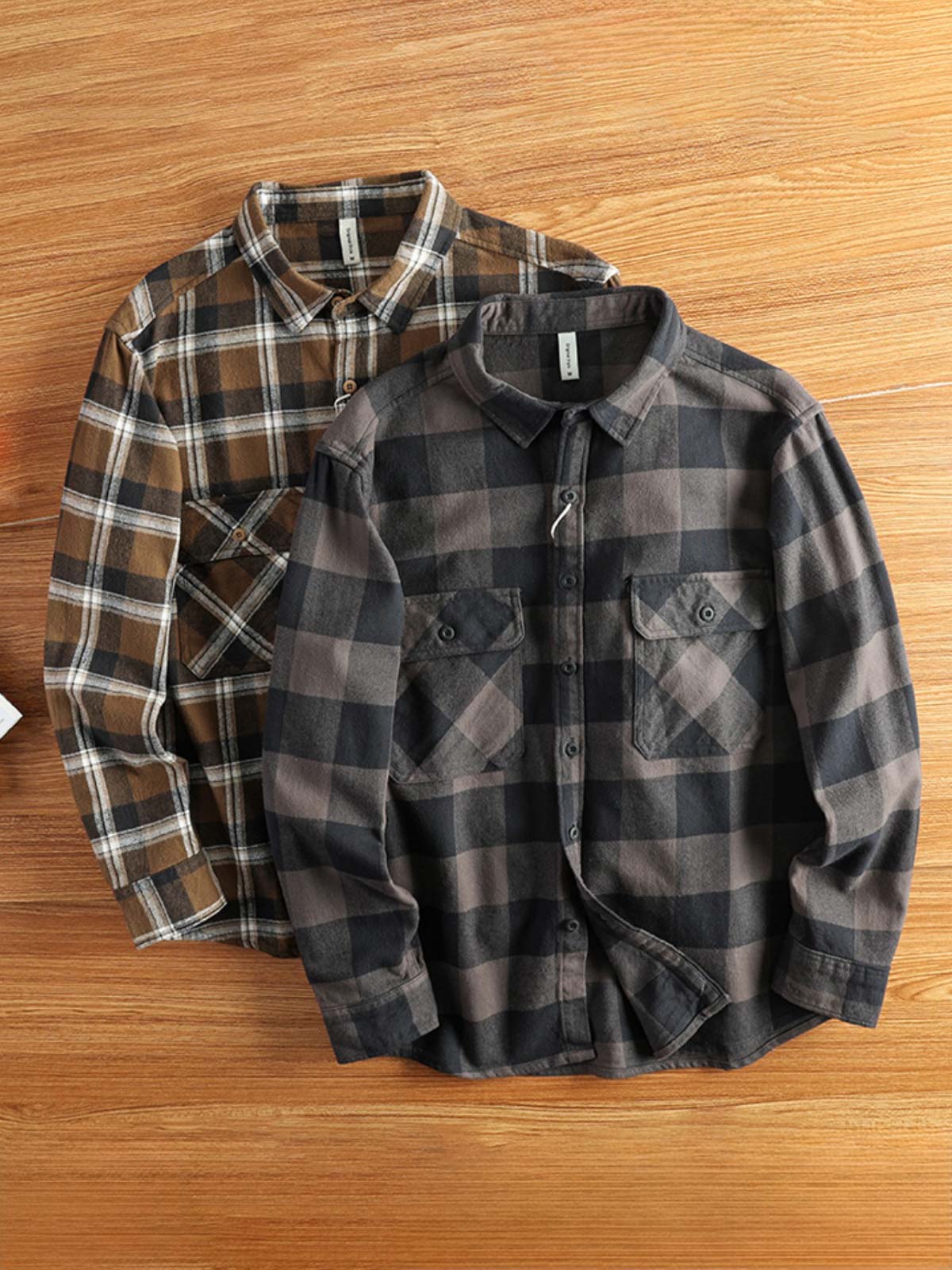 製品画像: ヘビーウェイトの起毛素材を使用した美式ヴィンテージワークウェアスタイルの格子柄シャツ