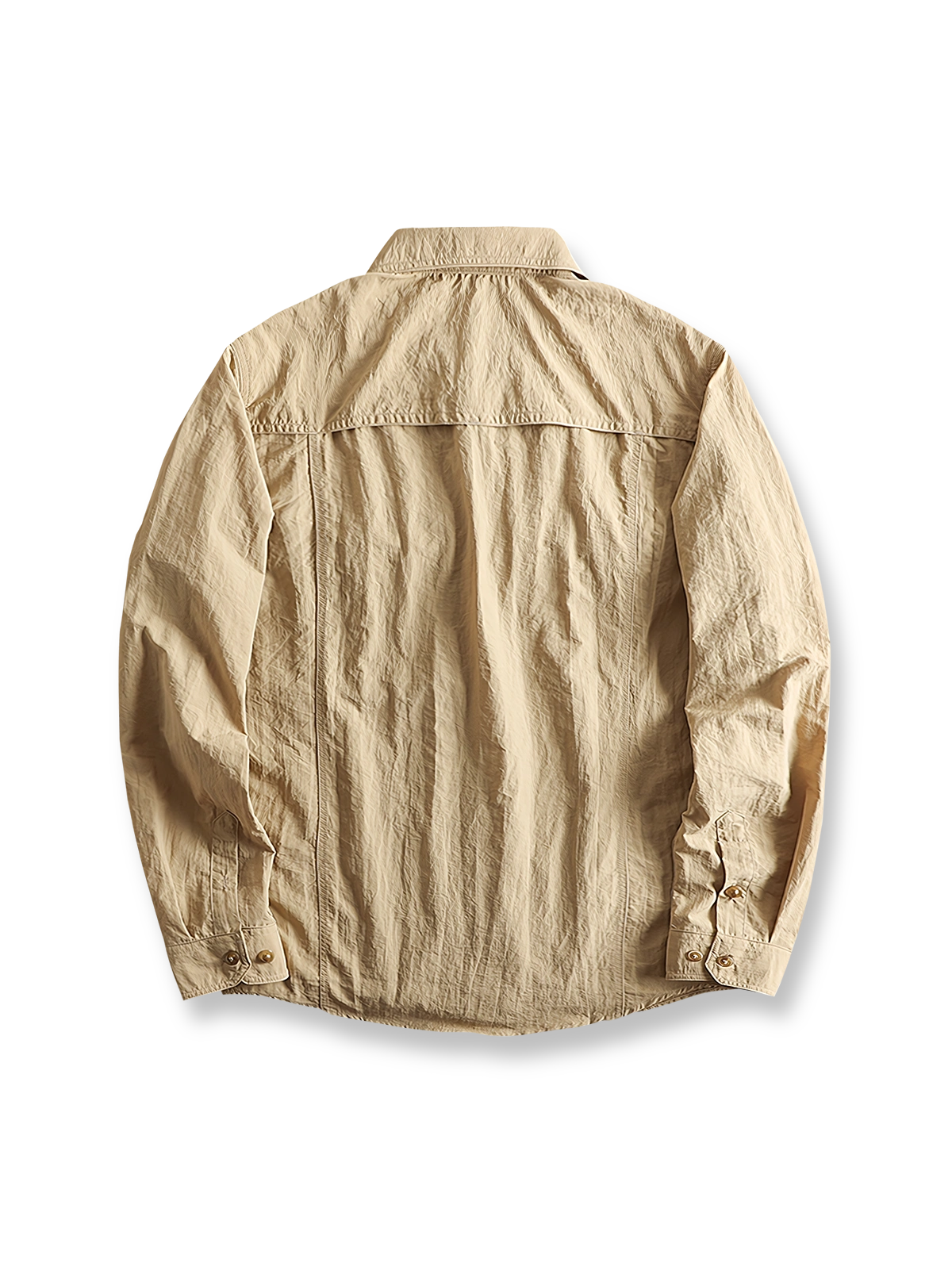 製品画像: 防水速乾アウトドアワークシャツ
詳細画像: 防水生地と多ポケットデザインが特徴のディテール