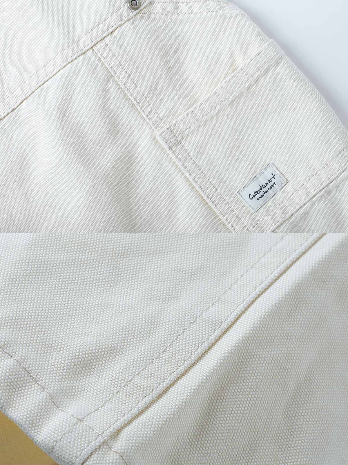 製品画像: ヴィンテージ風の多ポケットワークパンツ全体像
詳細画像: 6つのポケットと重ねポケットのディテール