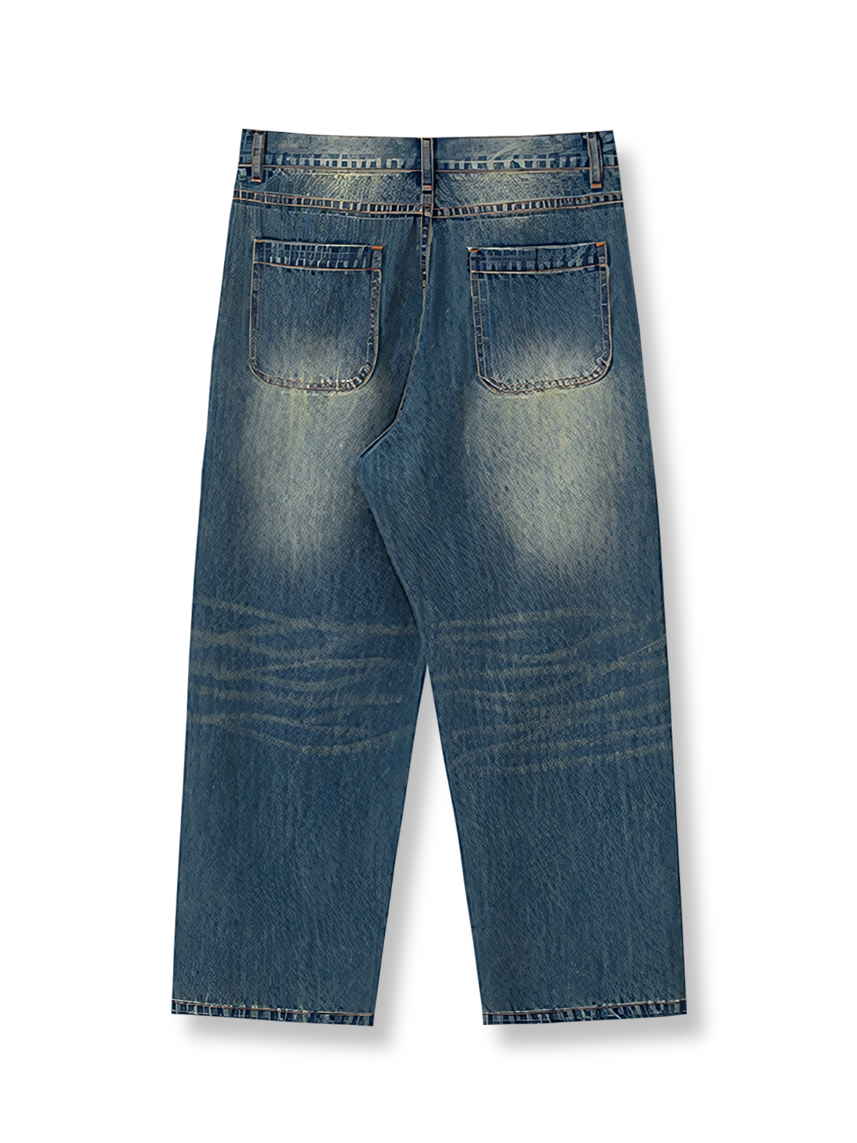 製品画像: ダブルトラックアーチカットウォッシュドデニムパンツ、ヴィンテージスタイル、美しい脚のライン