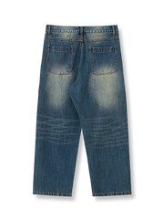 製品画像: ダブルトラックアーチカットウォッシュドデニムパンツ、ヴィンテージスタイル、美しい脚のライン