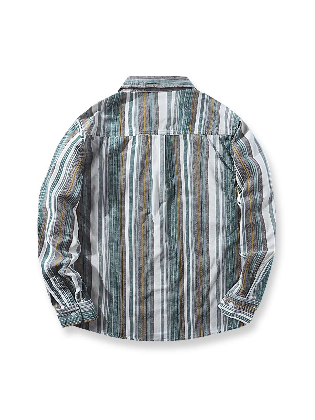 製品画像: レトロスタイルのコーデュロイストライプメンズ長袖シャツ全体画像。厚手で快適、クラシックデザインが特徴。
詳細画像: 左胸に配置されたコーデュロイパッチポケットのディテール。シャツのストライプと一致したこだわりのあるデザイン。