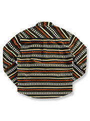 製品画像: ヴィンテージコーデュロイワイドカラー長袖シャツの正面画像。厚手のコーデュロイ素材で、快適な着心地を実現。
詳細画像: コーデュロイ素材のリブディテールとヴィンテージプリントの特写。