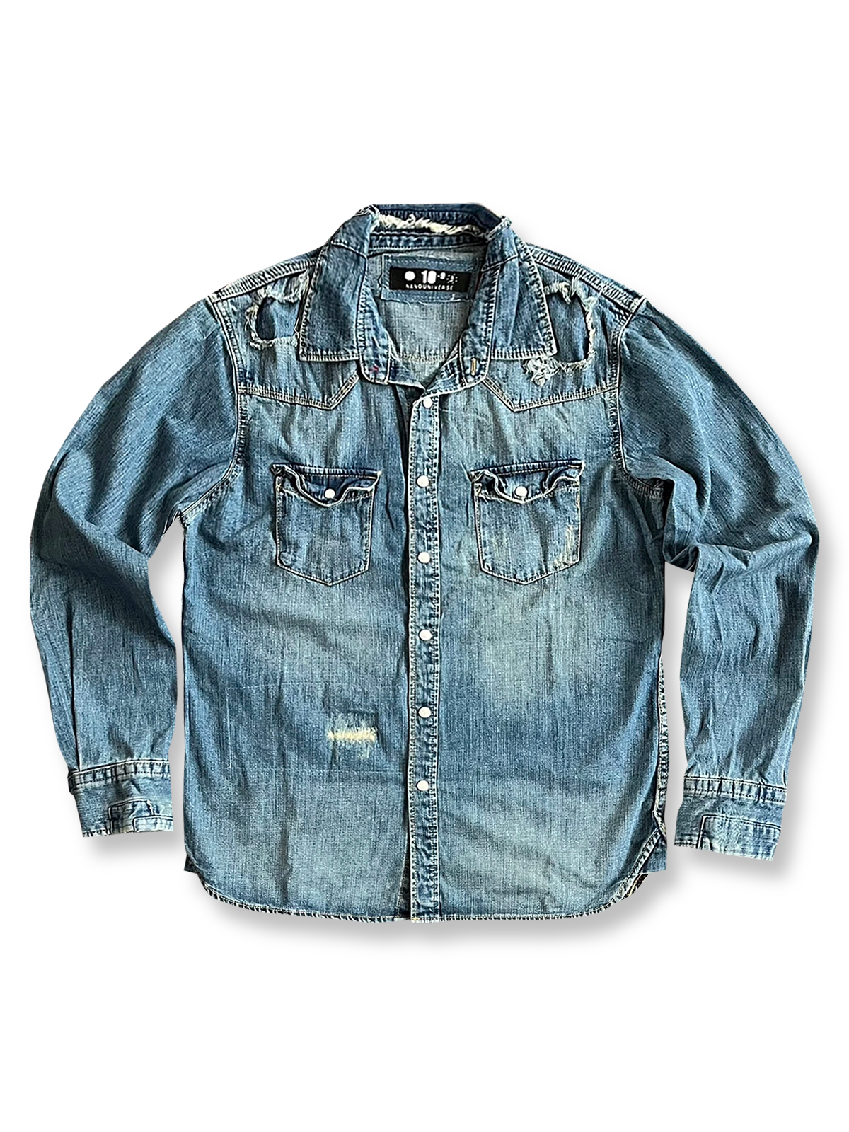 製品画像: ヴィンテージ藍染パッチワークデニムシャツの正面