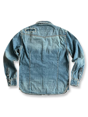 製品画像: ヴィンテージ藍染パッチワークデニムシャツの反面