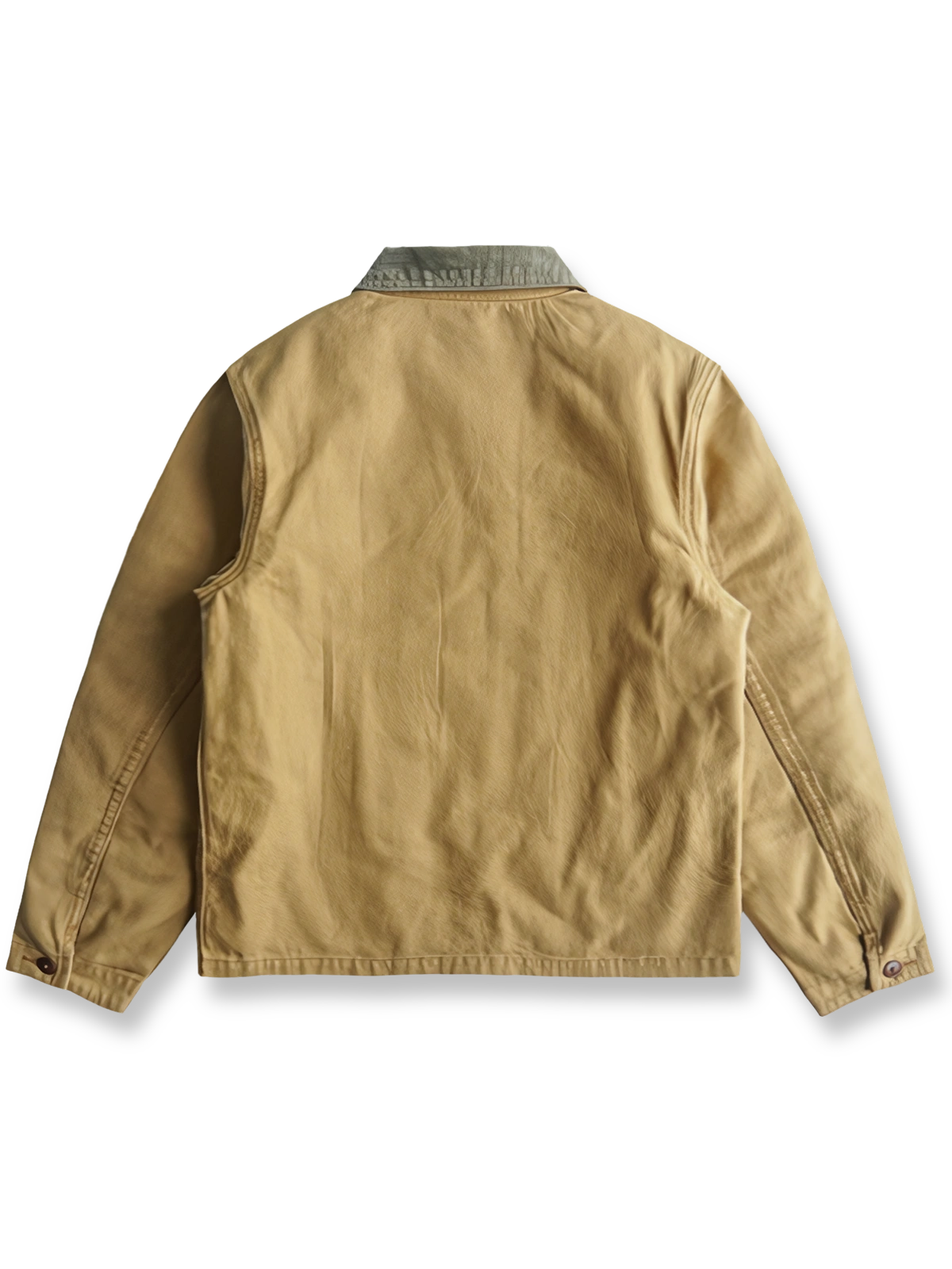 製品画像: 1960年代ヴィンテージスタイルのハンティングジャケット正面、アウトドアファッションに最適なアイテム
詳細画像: 脱着可能なウールインナーとキャンバスハンティングジャケットの詳細、クラシックなデザインと高品質素材のディテール