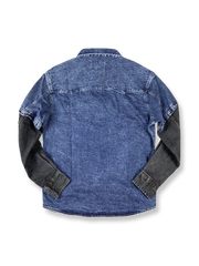 フェイクレイヤードデニム切り替えワークシャツ