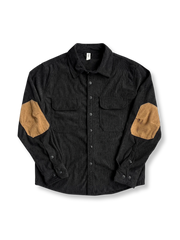 製品画像: コーデュロイ素材の肘パッチ付きワークシャツ 秋冬向けのレトロデザインと機能性を両立したアイテム
詳細画像: 肘パッチとコーデュロイ生地のディテール 耐久性とスタイルを兼ね備えたワークシャツ