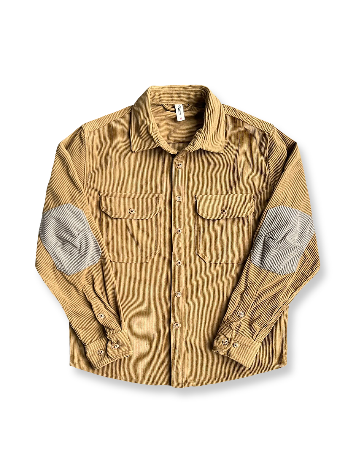 製品画像: コーデュロイ素材の肘パッチ付きワークシャツ 秋冬向けのレトロデザインと機能性を両立したアイテム
詳細画像: 肘パッチとコーデュロイ生地のディテール 耐久性とスタイルを兼ね備えたワークシャツ