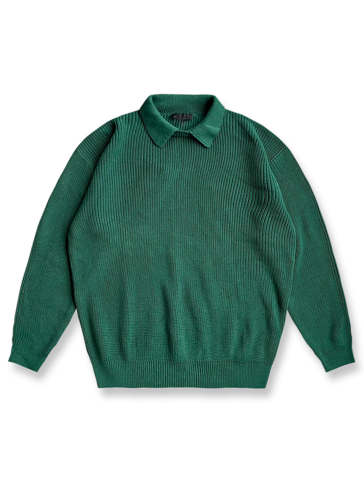 製品画像: 襟付きレイヤードニットプルオーバーの平置き画像
詳細画像: ニットプルオーバーの襟部分のディテール