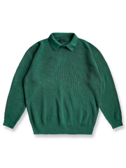 製品画像: 襟付きレイヤードニットプルオーバーの平置き画像
詳細画像: ニットプルオーバーの襟部分のディテール