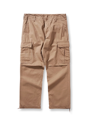 製品画像: タイガーストライプ迷彩M65カーゴパンツの平置き画像
詳細画像: カーゴパンツの多機能ポケットとタイガーストライプ迷彩のディテール画像