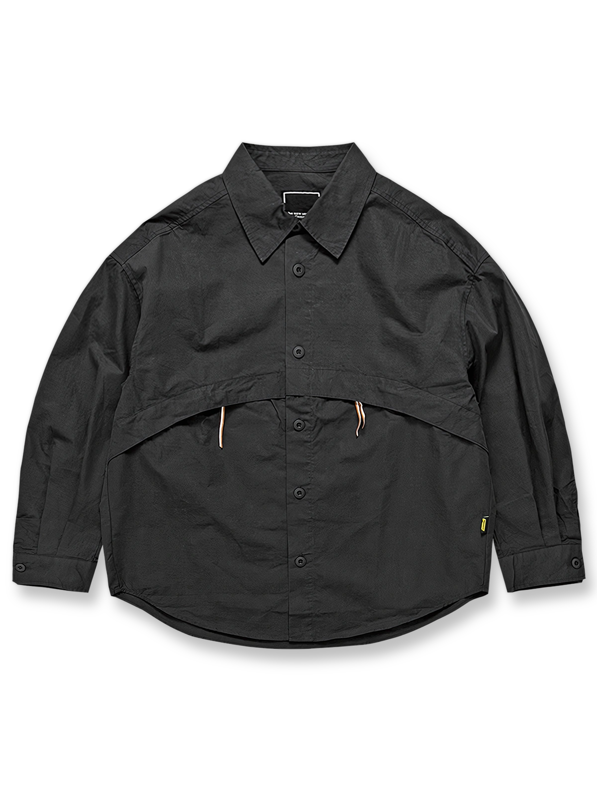 製品画像: リップストップ生地の隠しジッパーポケット付きワークシャツの平置き画像
詳細画像: ワークシャツの隠しジッパーポケットのディテール画像
