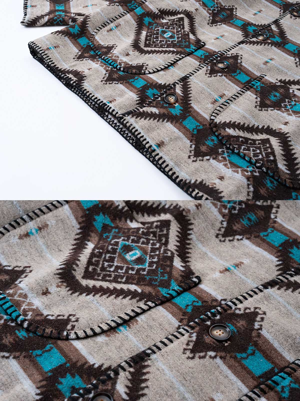 製品画像: エスニック柄のヴィンテージホーナーウールジャケットの平置き画像
詳細画像: ジャケットのエスニック柄ディテール画像