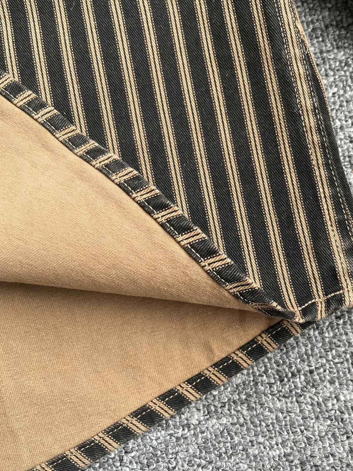 製品画像: ヴィンテージウォッシュストライプ長袖シャツの平置き画像
詳細画像: シャツの胸ポケットとストライプ柄のディテール