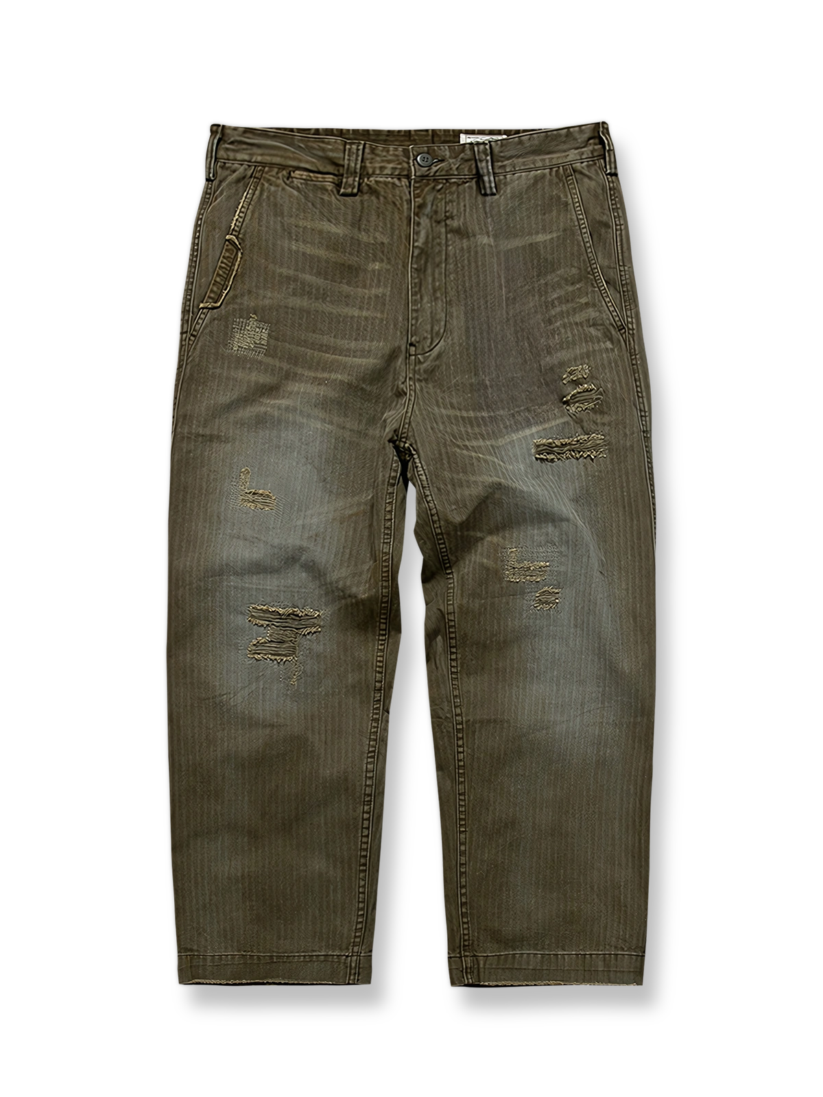  ヘリンボーンダメージワークパンツ平置き画像