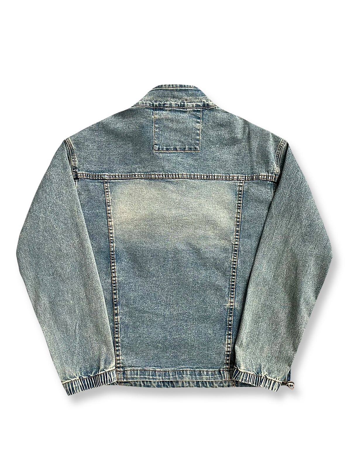 ヴィンテージウォッシュスタンドカラーデニムプルオーバージャケット平置き画像