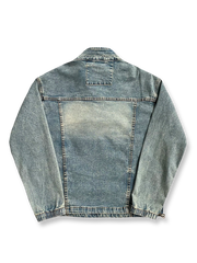 ヴィンテージウォッシュスタンドカラーデニムプルオーバージャケット平置き画像