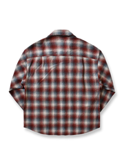 ヴィンテージダメージ加工ルーズフィットチェックシャツ平置き画像