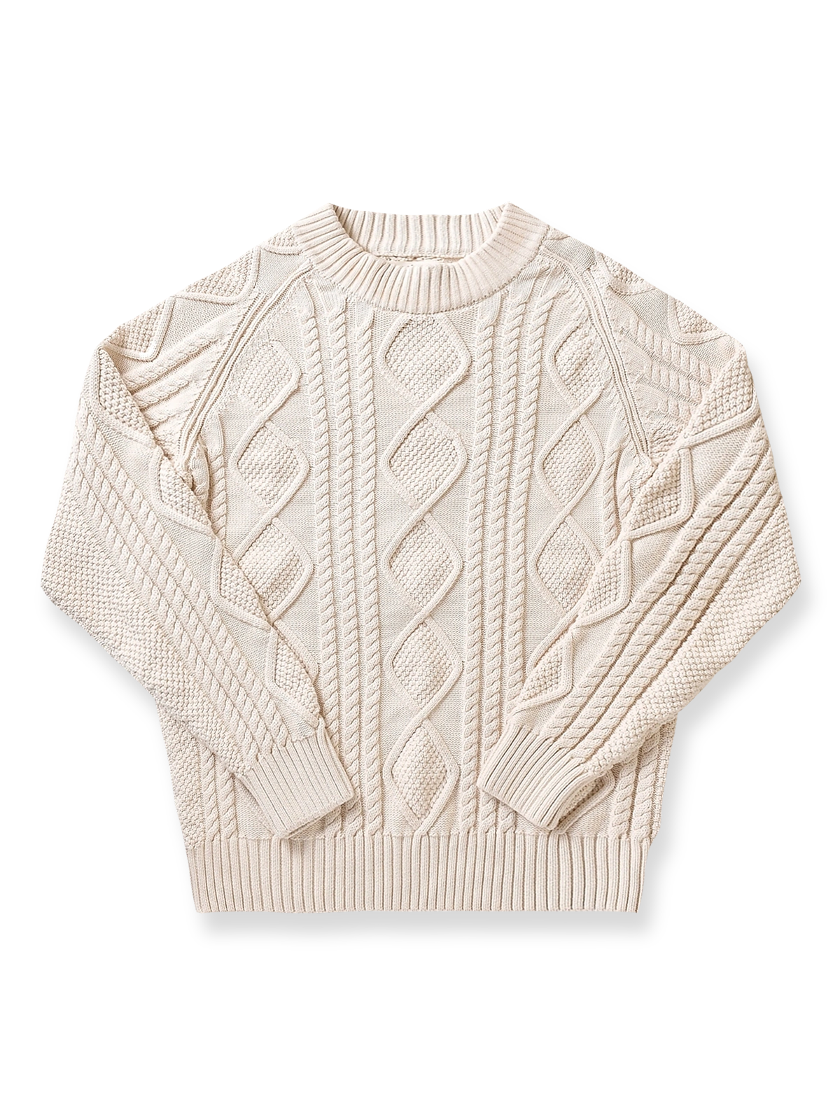 製品画像: ヘビーウェイトツイストケーブルセーラーセミハイネックセーターの平置き画像 - アメカジ風デザインと立体的なケーブル編み
詳細画像: セーターのケーブル編みとウォッシュ加工のディテール - ヴィンテージ感を演出