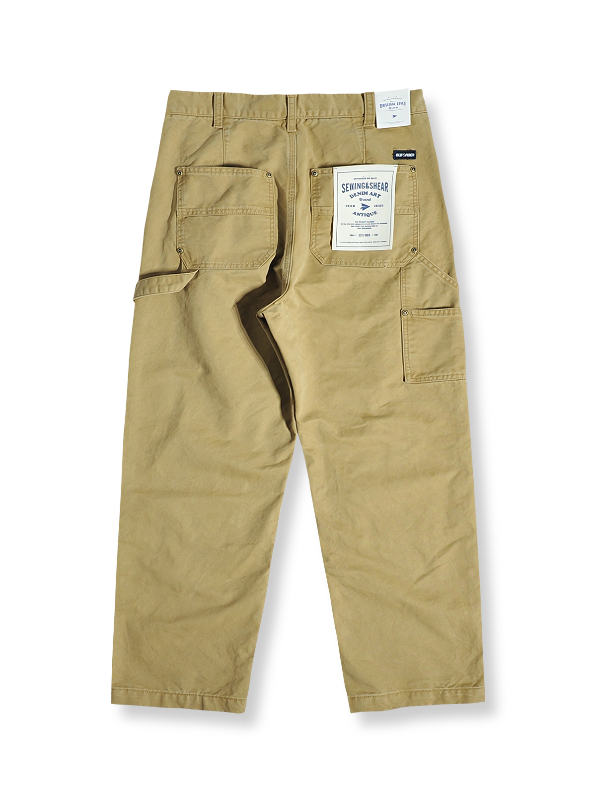 ハンティングワークパンツの平置き画像 - 丈夫なデザインと多機能ポケット