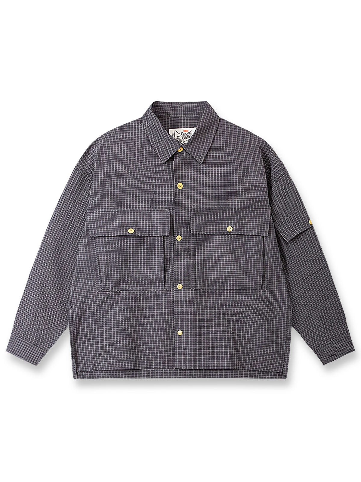 ルーズシルエットのチェック柄ハンティングシャツの平置き画像