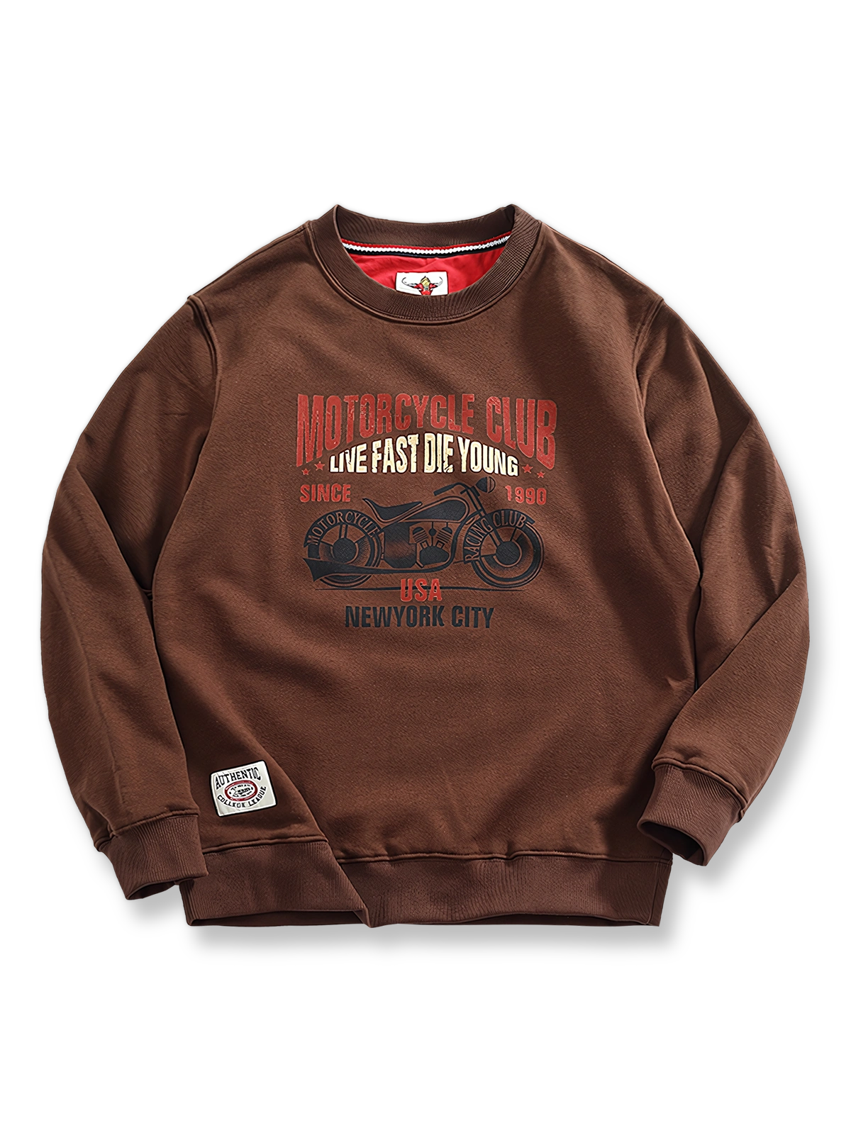 ヴィンテージバイクプリントクルーネックスウェットの正面画像