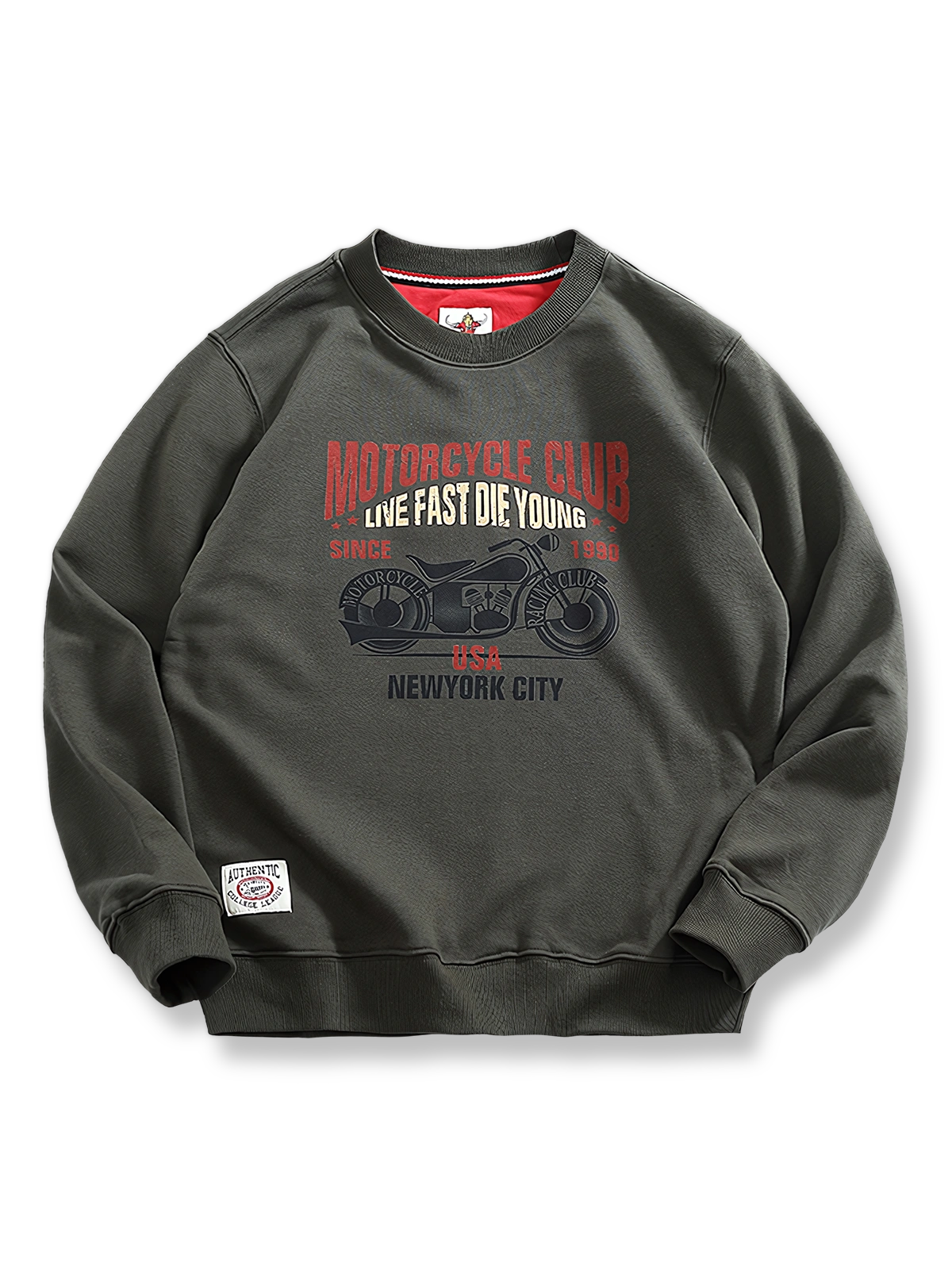 ヴィンテージバイクプリントクルーネックスウェットの正面画像