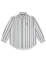 製品画像: ヴィンテージストライプウォッシュ加工が施された100%コーマコットンオックスフォード長袖シャツ、クラシックでリラックス感のあるアメリカンスタイル
詳細画像: ストーンウォッシュ加工でヴィンテージ感を表現したストライプデザイン、柔らかな質感と風合いを強調