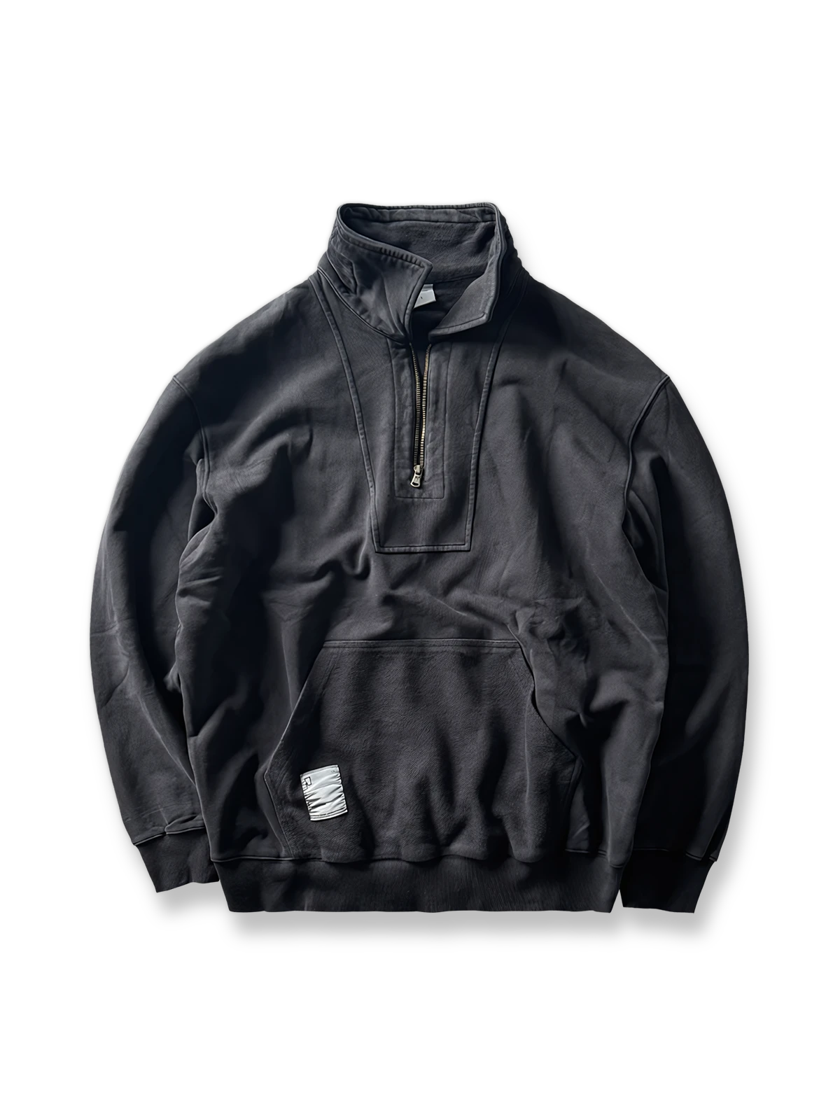 アメリカンカジュアル ハーフジップフラップカラー ヴィンテージ加工スウェット 全体画像