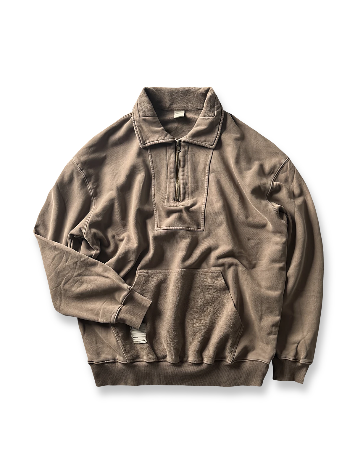 アメリカンカジュアル ハーフジップフラップカラー ヴィンテージ加工スウェット 全体画像