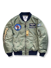 製品画像: ホットロッド・デビル (Hot Rod Devil) テーマのデュポン防水フライトジャケット全体画像
詳細画像: ホットロッド・デビル刺繍とフライトジャケットのデザインディテール