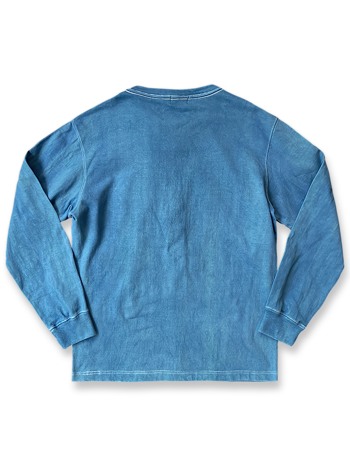 藍染めヘンリーネック中厚長袖Tシャツ 画像
