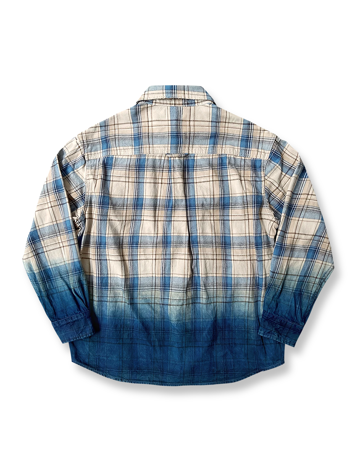 藍染めグラデーションチェック柄シャツ 全体画像