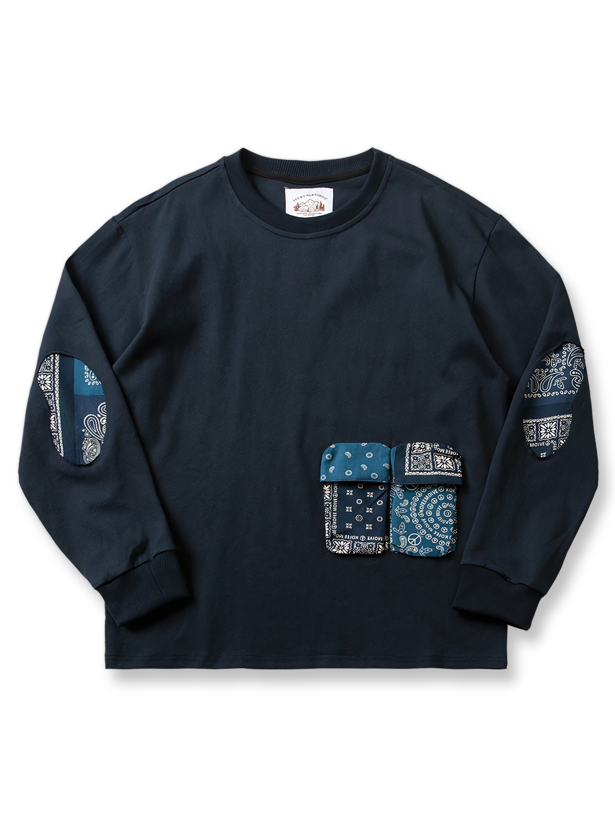 ペイズリー柄パッチワーク多ポケットスウェット正面画像