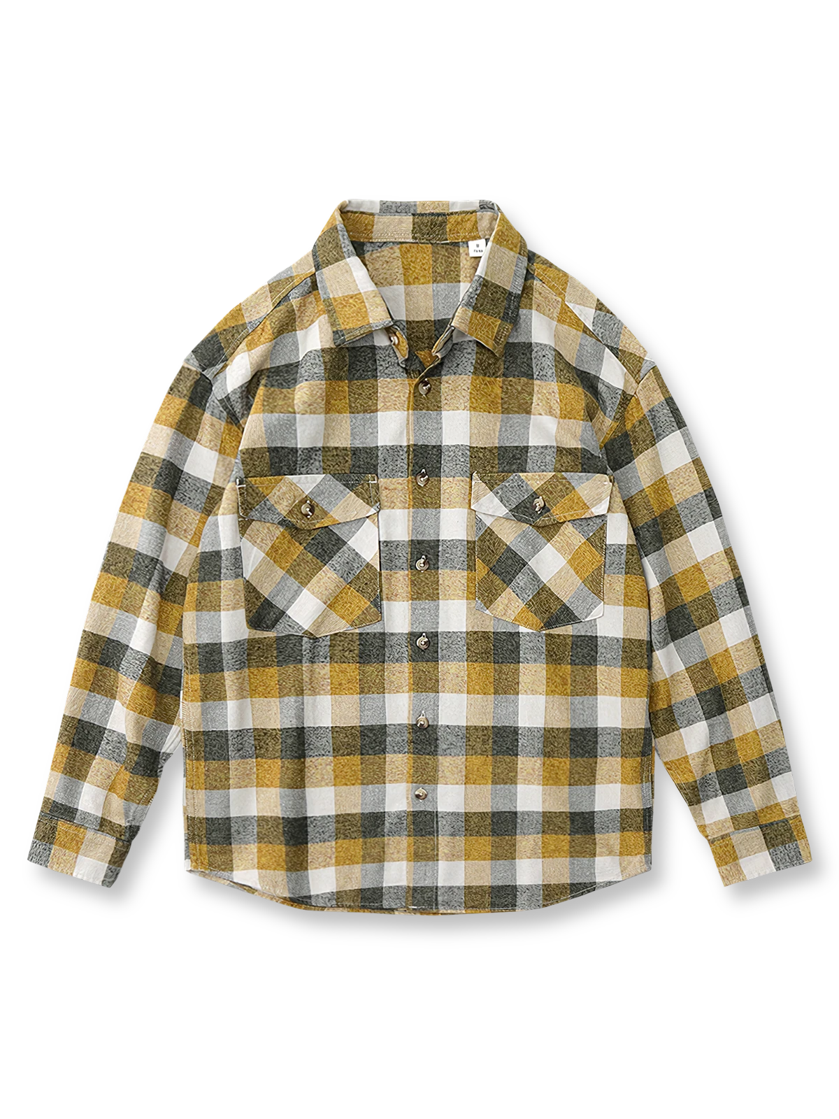 製品画像: アメカジスタイルのレトロ起毛チェックシャツのフロントビュー
詳細画像: ヘリンボーン起毛生地と実用的な胸元ポケットのディテール特写