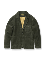 製品画像: "ヘビーコーデュロイレトロブレザージャケットの正面ビュー、アメカジ風のデザイン"
詳細画像: "三つのポケットデザインとコーデュロイのディテール、ウォッシュ加工の風合い"