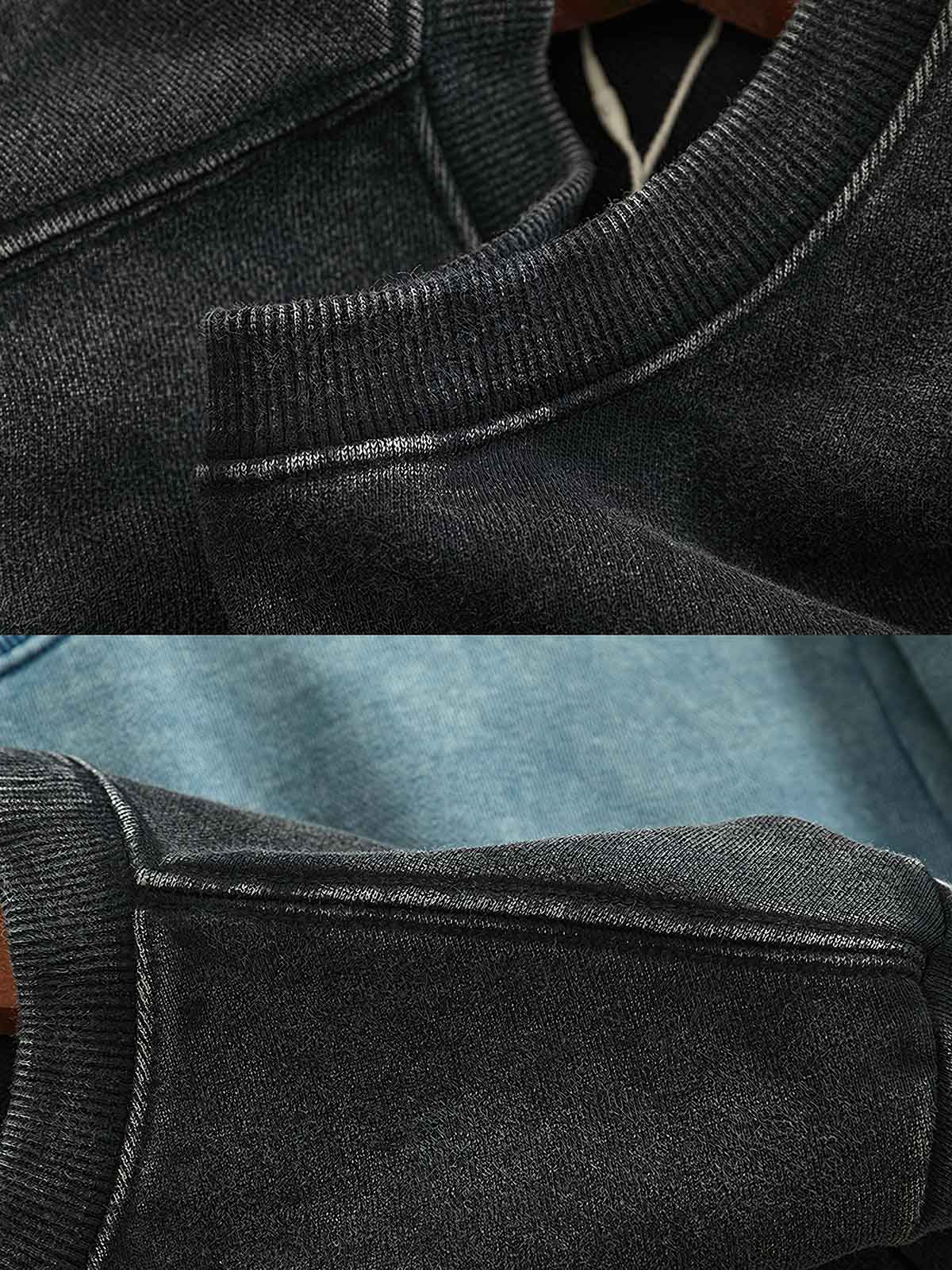 製品画像: ヴィンテージスノーウォッシュクルーネックスウェットのフロントビュー。4色展開で豊富なカラーバリエーションが魅力のデイリースウェット
詳細画像: リブ袖口とスノーウォッシュ加工のディテール。ヴィンテージ感を引き出すトレンドデザイン