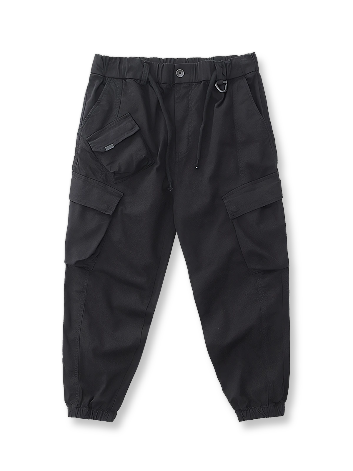 製品画像: ヴィンテージワーク パラシュートジョガーパンツ 正面、ウォッシュ加工とリブウエストデザイン
詳細画像: リブウエストと大きめポケットのディテール、微ストレッチツイル