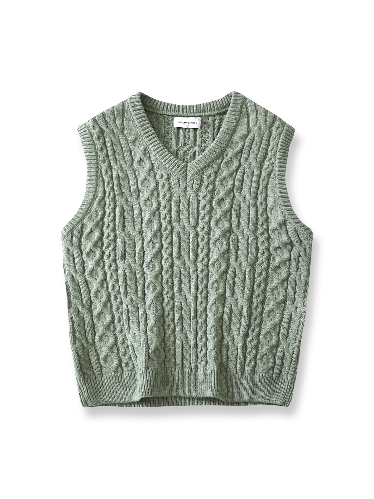 製品画像: アメリカンレトロ風 アランケーブルジャカードニットベスト 正面、ヴィンテージ感とクラシックデザイン
詳細画像: 厚手の襟元と袖口デザインのディテール、暖かく快適