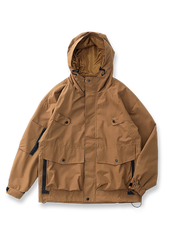 製品画像: 撥水・防風・防汚 テフロン加工 フード付き ルーズフィット アウトドア ワークジャケット 正面
詳細画像: 高めのフードと立体的な二重ポケット ディテール