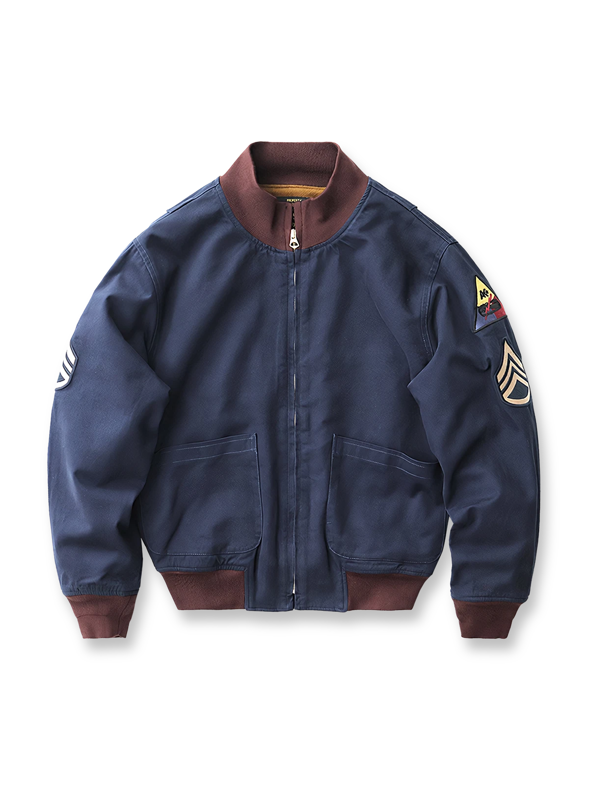 製品画像: 裏起毛 防寒 ミリタリー タンカージャケット 正面
詳細画像: TALONジッパーとトリコロール刺繍ワッペン ディテール