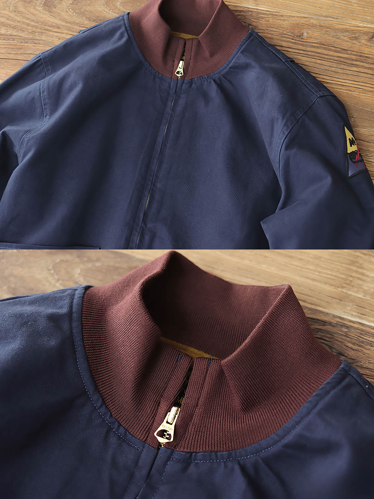 製品画像: 裏起毛 防寒 ミリタリー タンカージャケット 正面
詳細画像: TALONジッパーとトリコロール刺繍ワッペン ディテール