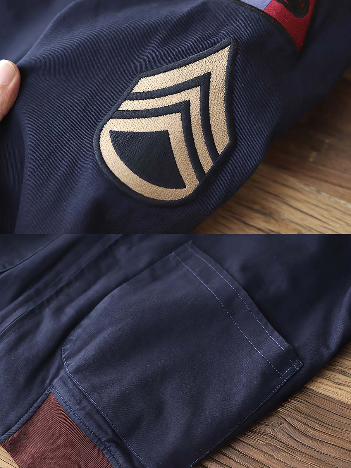 製品画像: 裏起毛 防寒 ミリタリー タンカージャケット 正面
詳細画像: TALONジッパーとトリコロール刺繍ワッペン ディテール