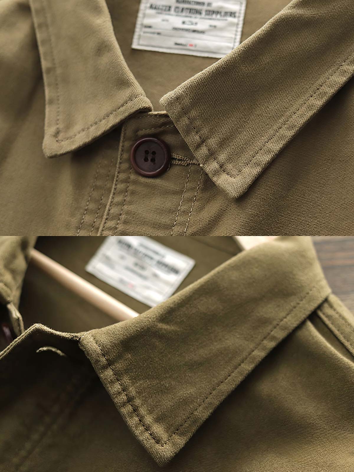 製品画像: ヴィンテージ風 ブラッシュド&ウォッシュ加工 多ポケット ワークジャケット 正面
詳細画像: 重厚なサテン生地、ブラッシュド&ウォッシュ加工、アシンメトリーなポケット ディテール