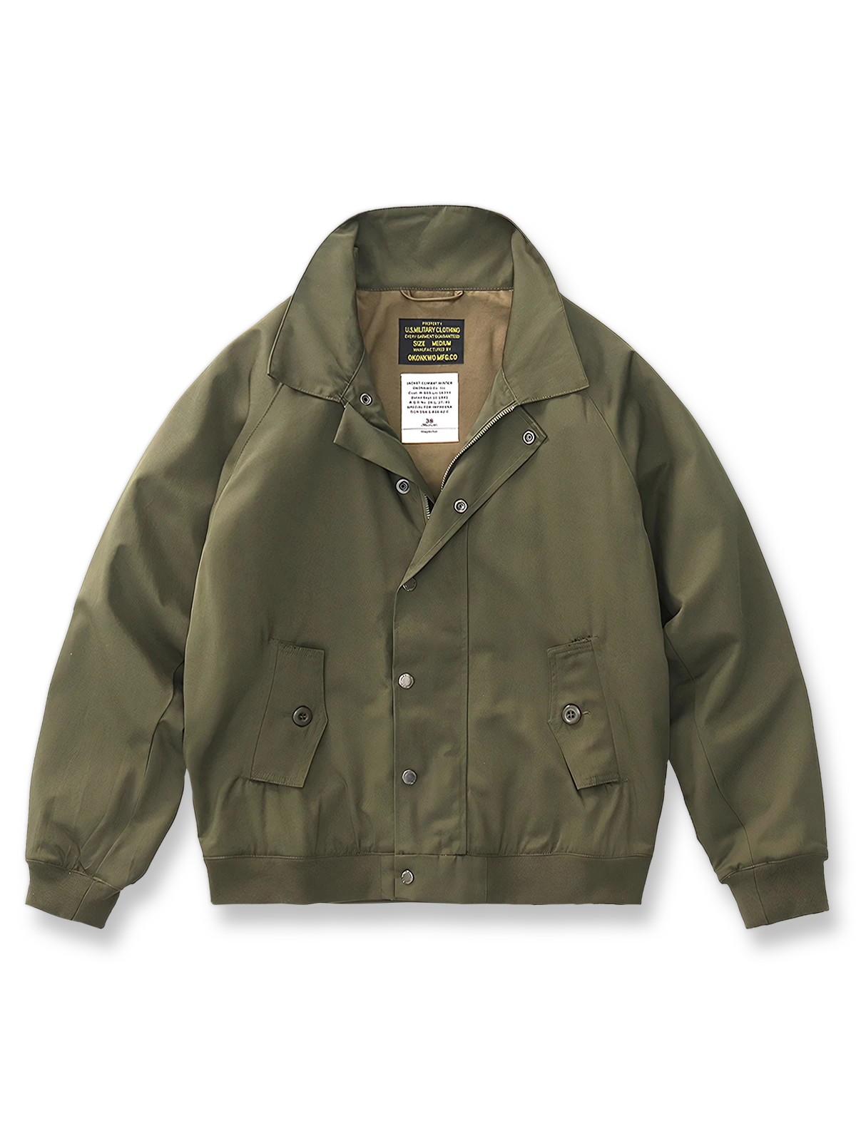 製品画像: G9 ハリントンジャケット メンズ 正面ビュー 高密度ポリエステル コットンライナー 春秋アウター
詳細画像: 背面のアンブレラヨークプリーツと TALON ジッパーのディテール、フラップ付きポケット