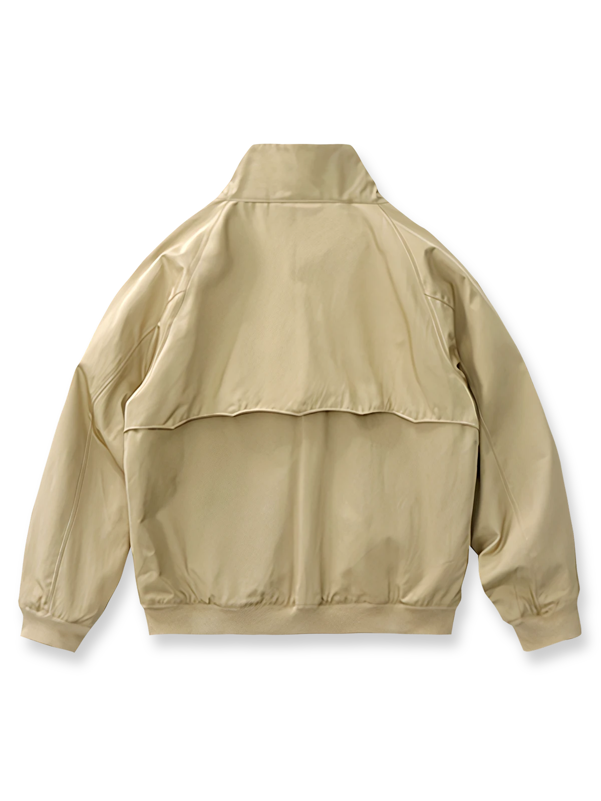 製品画像: G9 ハリントンジャケット メンズ 正面ビュー 高密度ポリエステル コットンライナー 春秋アウター
詳細画像: 背面のアンブレラヨークプリーツと TALON ジッパーのディテール、フラップ付きポケット