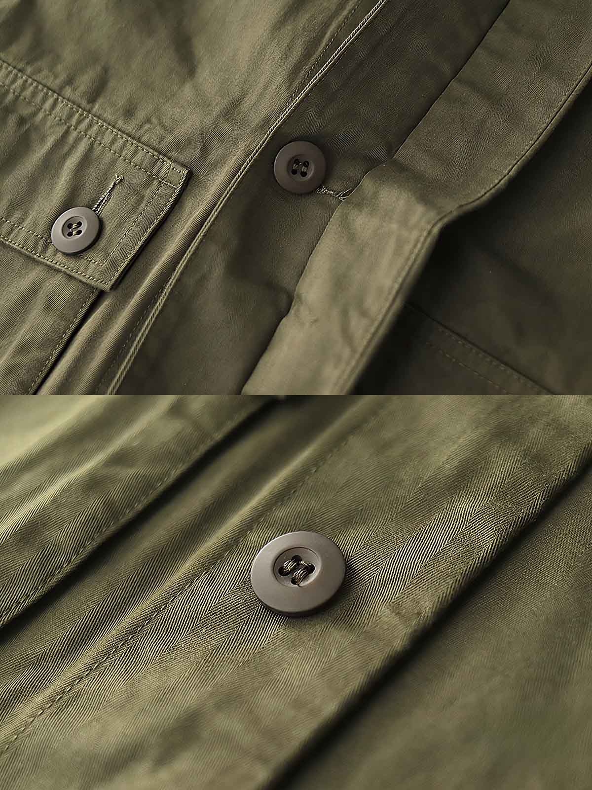 製品画像: 第二次世界大戦リバイバル TCU ジャングルコンバットジャケット メンズ 正面ビュー
詳細画像: 斜め胸ポケットと裾ポケットのディテール ヴィンテージデザインのコンバットジャケット