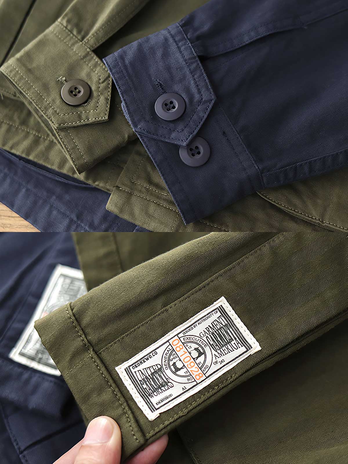 製品画像: 第二次世界大戦リバイバル TCU ジャングルコンバットジャケット メンズ 正面ビュー
詳細画像: 斜め胸ポケットと裾ポケットのディテール ヴィンテージデザインのコンバットジャケット